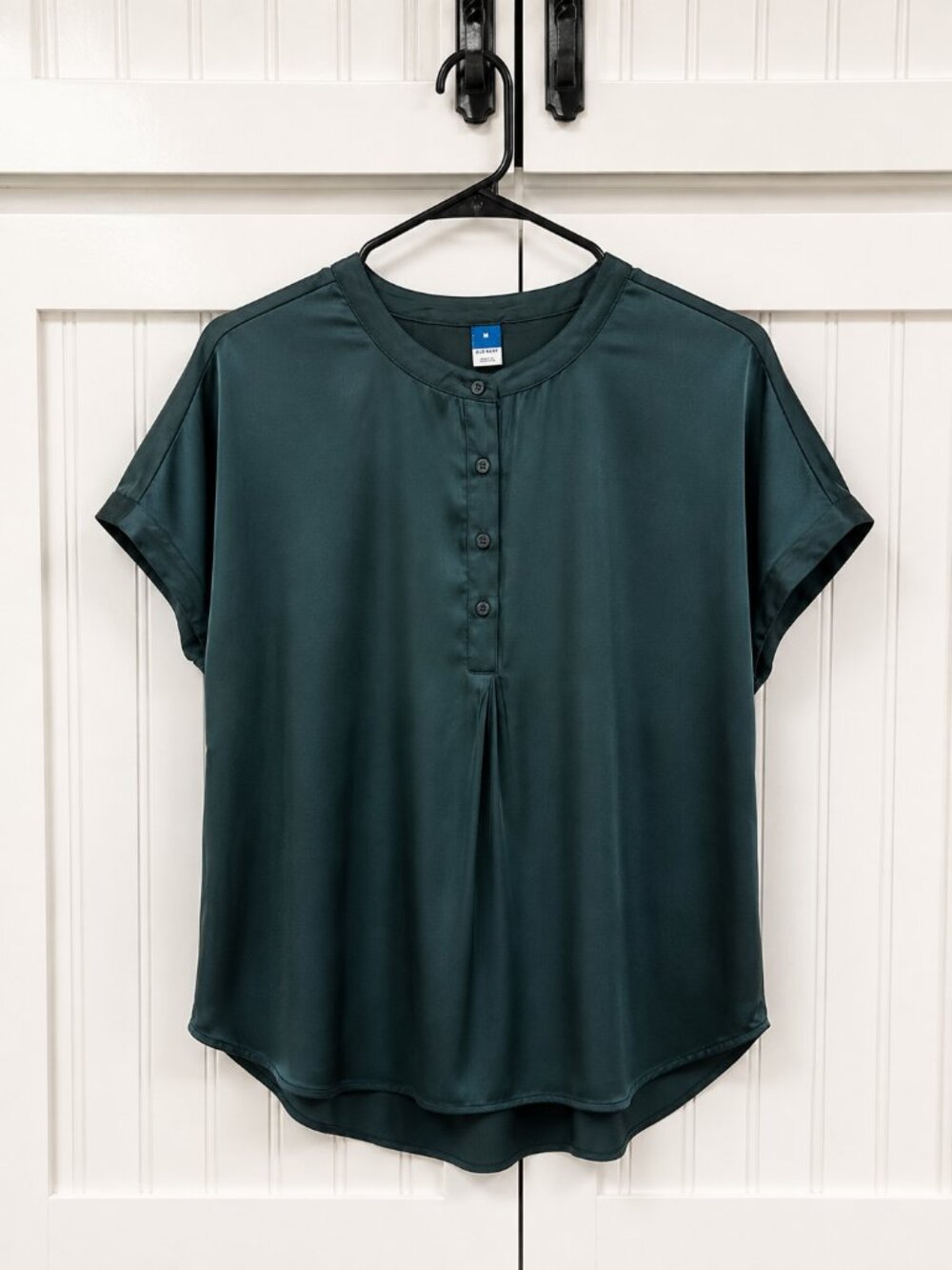 Old Navy Dark Green Satin Career Blouse Top Size Medium